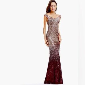 Ever Pretty Champagne & Burgundy Sequin dress